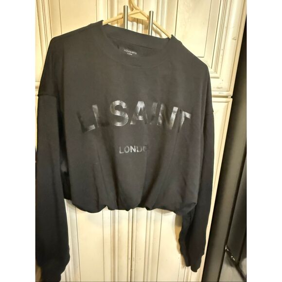 AllSaints London Women's Bubble Hem Oversized Biggy Aster Sweatshirt Black Large - Picture 8 of 8